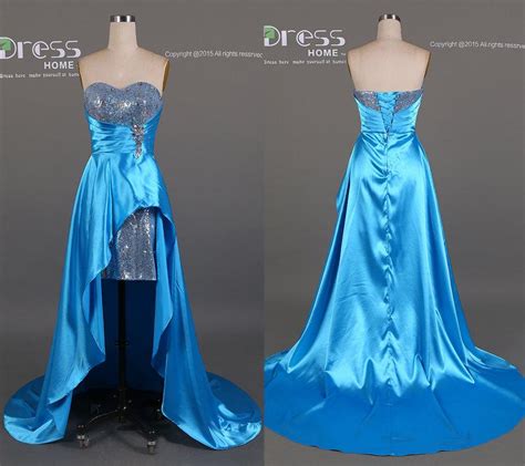 Blue High Low Silver Beading Sweetheart Prom Dresssexy Luxury Satin