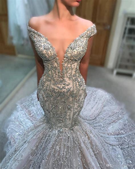 Bling Bling Mermaid Wedding Dresses 2019 Off The Shoulder Plunging