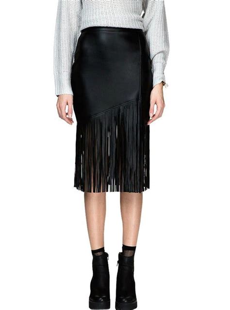 Pu Leather Fringed Skirt Waist Bag Hip Stitching Blissmart In 2022 Pu Leather Skirt
