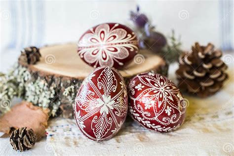 Hand Decorated Traditional Design Slavic Easter Eggs Stock Photo