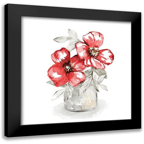 Loreth Lanie 15x15 Black Modern Framed Museum Art Print Titled Red Florals In Watering Can Ii