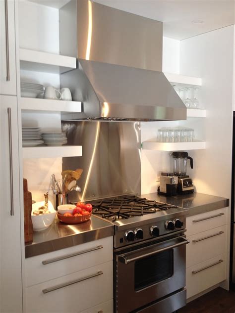 We offer cut to size stainless steel, countertops, cabinetry, stainless shelving and more. Stainless Steel Backsplash Behind Stove