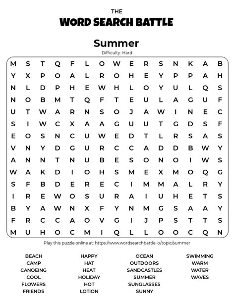 Summer Word Search Hard Printable Word Search Printable