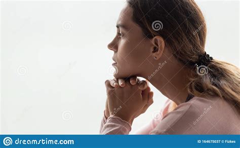 Close Up Of Thoughtful Woman Look In Distance Dreaming Stock Image