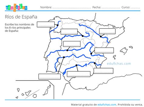 Ríos De España Mapas Para Imprimir Ejercicios Gratis En Pdf