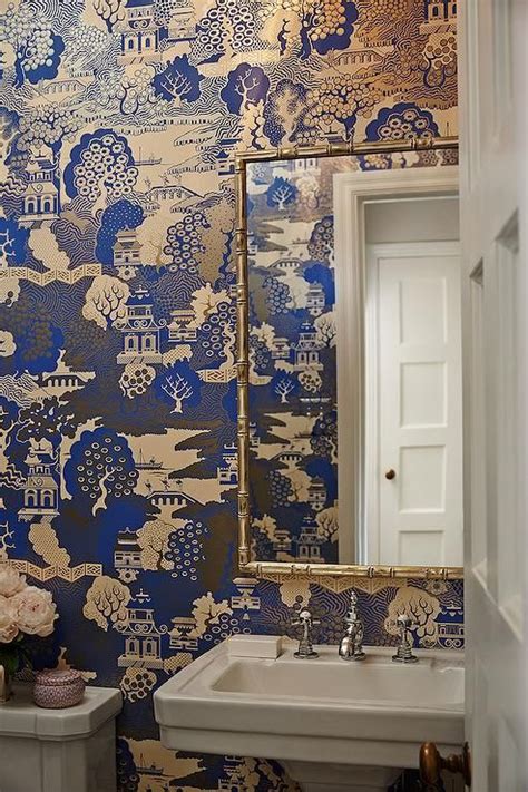 Chinoiserie Powder Room With Osborne And Little Summer Palace Wallpaper