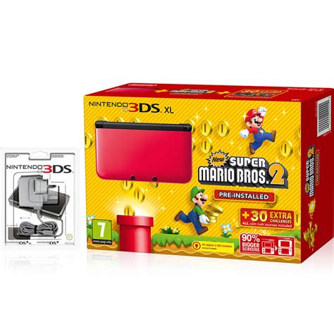 Has a scratch on bottom screen, and a scrape on bottom left corner. Nintendo 3DS XL Red/Black + New Super Mario Bros. 2 ...