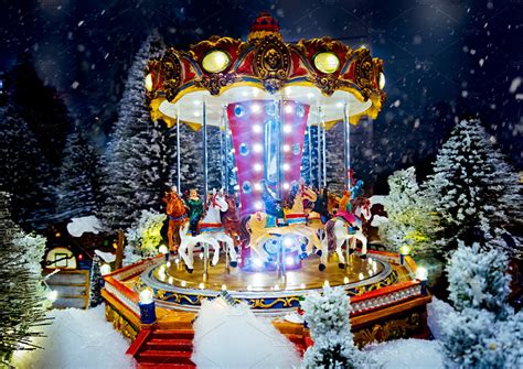 Miniature Christmas Village Scene High Quality Holiday Stock Photos