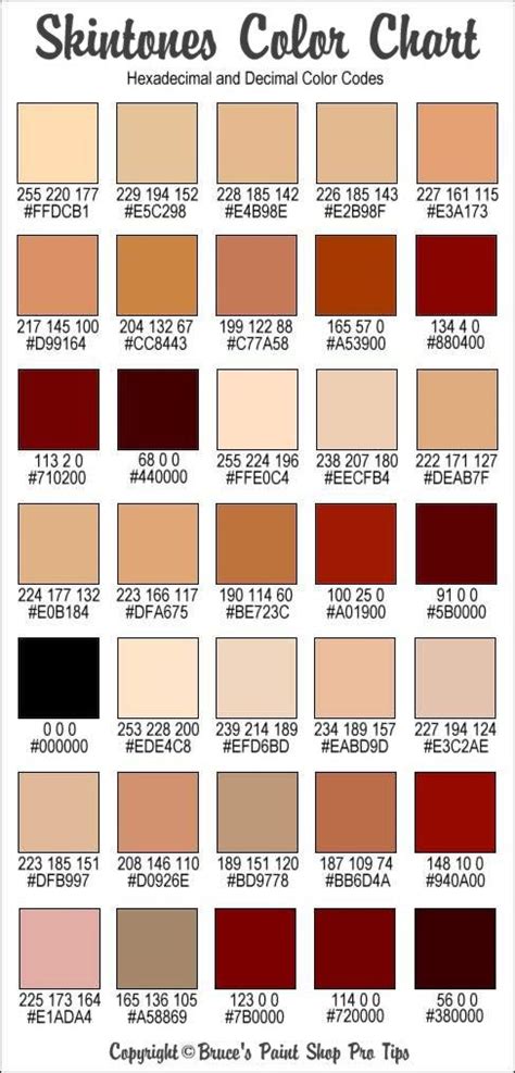 rgb and hex codes for different skin and hair tones art tips and techniques pinterest