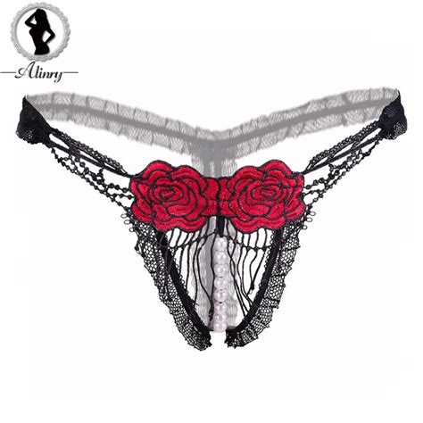 buy alinry new sexy thongs embroidery roses tassel pearl g strings hollow out