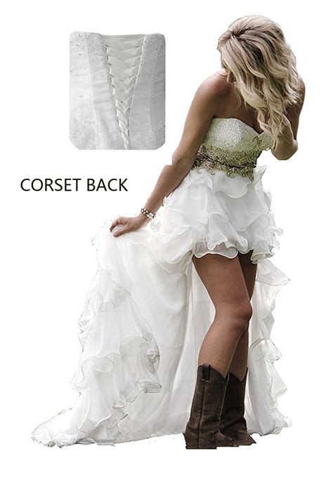 Modeldress High Low Country Western Wedding Dress For Bride Off Shoulder Bridal Gown