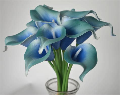 Teal Blue Picasso Calla Lilies Real Touch Flowers Diy Silk Etsy