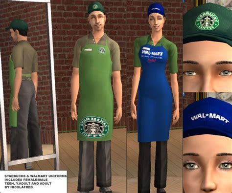 Mod The Sims Requested Starbucks And Walmart Uniforms By Nicolafred