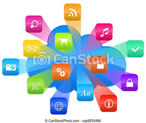 Cloud Computing Concept Group Of Colorful Application Icons And Blue