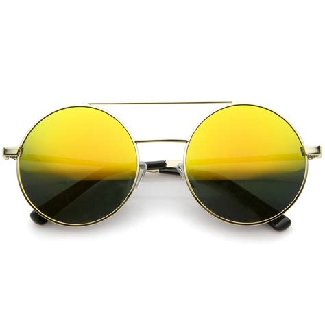 Retro Round Metal Mirrored Lens Sunglasses Zerouv
