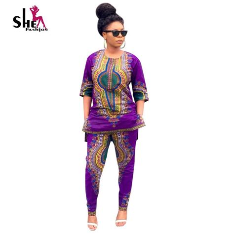 סיטונאי דאשיקי מסורתית בגדים אפריקאים 2 Piece סט בגדי סתיו בתוספת גודל נשים שמלה מכנסיים הדפסת