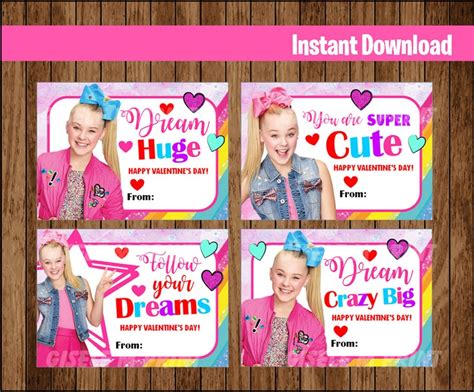 Jojo Siwa Valentines Day Cards Instant Download Etsy