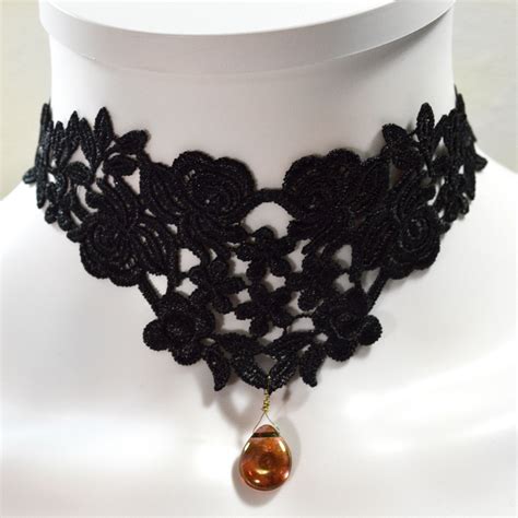 Victorian Lace Collar - Black and Amber Choker - Twisted Pixies