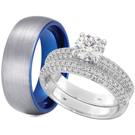 Sizes Sabrina Silver Ring Set Mm Tungsten Diamond Wedding Ring Him Her Dazzling