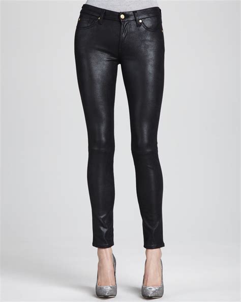 For All Mankind Leather Like Skinny Jeans Black