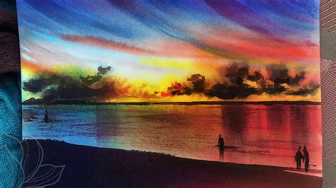 How To Use Watercolor To Draw Sunset At The Beach Youtube