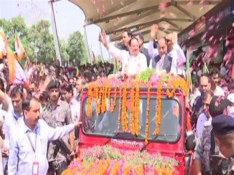 bjp chief jp nadda holds roadshow in himachal pradesh