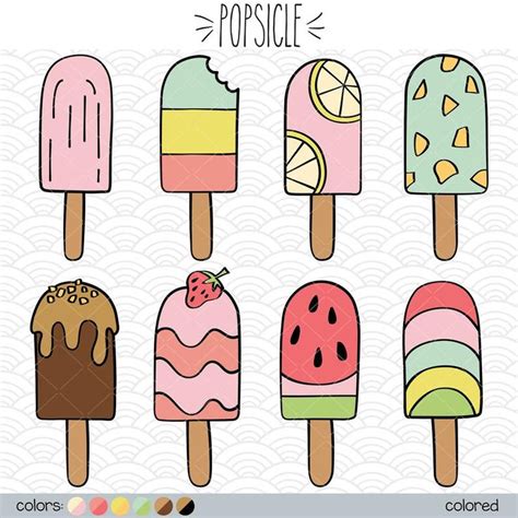 Colored Popsicle Clip Art Hand Drawn Frozen Treat Vector Graphics