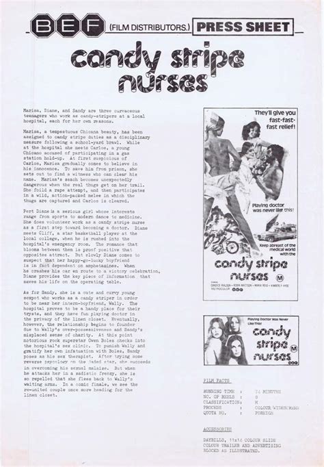 Candy Stripe Nurses Rare Australian Movie Press Sheet Candice Rialson Moviemem Original Movie
