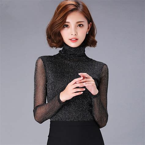 Turtlenck Long Sleeve Thin Shirt Womens Fashion Tops Turtleneck Sex