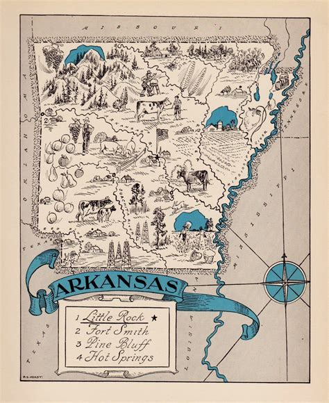 30s Vintage Arkansas Picture Map Of Arkansas State Etsy In 2021