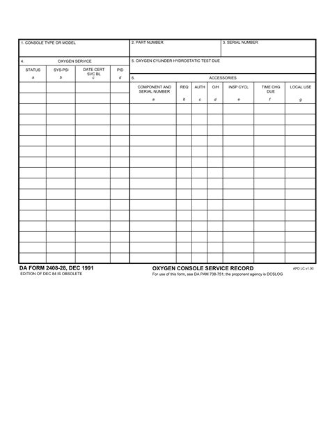Da Form 2408 28 Oxygen Console Service Record Forms Docs 2023