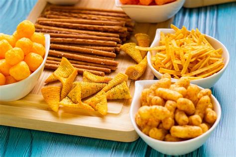 Salty Snacks Served As Party Food In Bowls Stock Photo Image Of