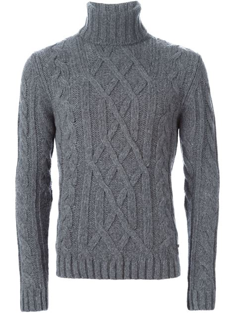 Woolrich Cable Knit Turtleneck Sweater In Gray For Men Grey Lyst