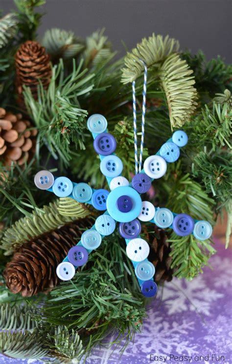 Craft Stick And Buttons Snowflake Christmas Ornament Christmas Crafts