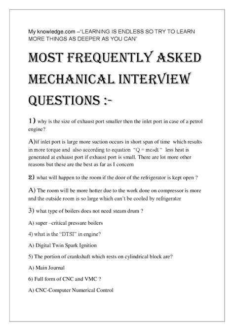 My Knowledge Mechanical Interview Questions