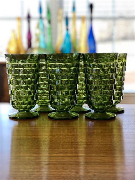 Whitehall Footed Glass Goblets Green Imperial Glass Company Water Glasses Display Shelves Wall