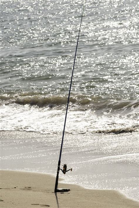 Fishing On Beach Sea Ocean Alone Rod And Tackleday Stock Image