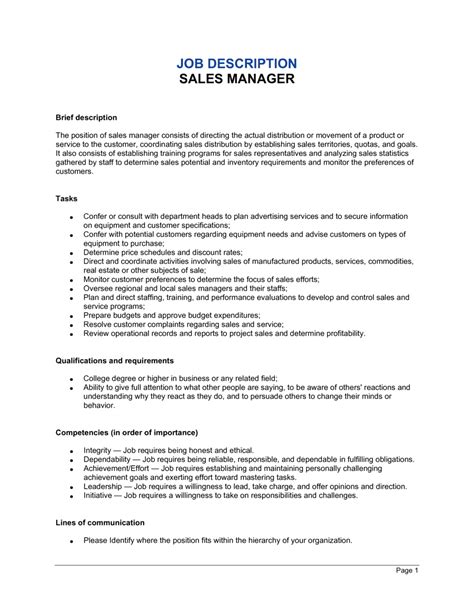 The title of product manager is unique. Sales Manager Job Description Template | by Business-in-a-Box™