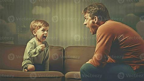 Ai Generative Angry Young Dad Sit On Couch Lecture Scold Preschooler