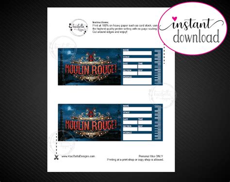 Printable Moulin Rouge Broadway Surprise Ticket Editable Etsy Australia
