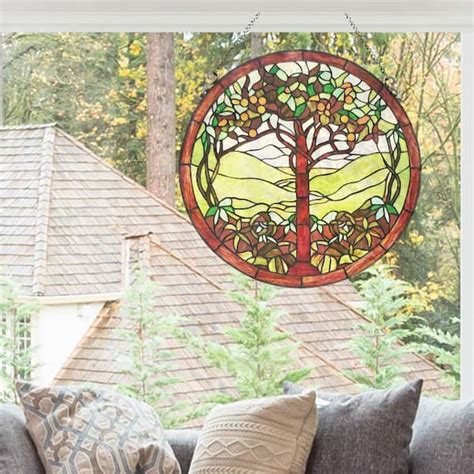 river of goods green tree of life stained glass window panel 20112 the home depot