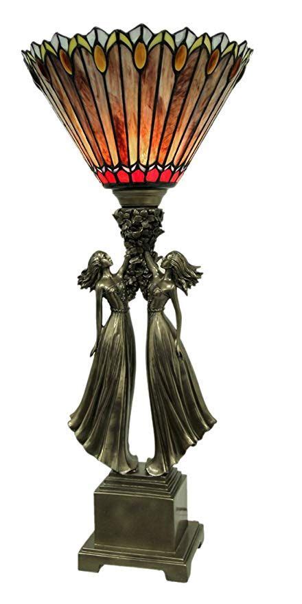 Art Nouveau Style Twin Lady Stained Glass Uplight Lamp Lamp Art