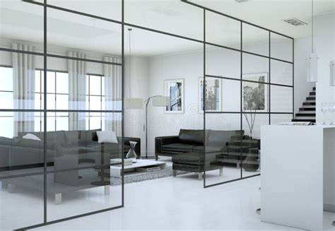 Modern Minimalist Living Room Interior In Loft Design Style With Sofas