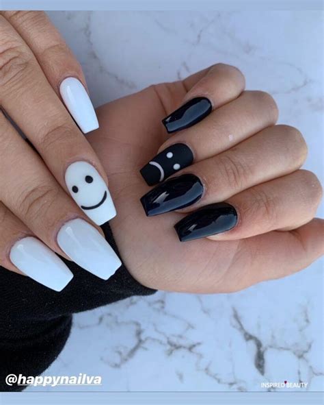 Black And White Nails Coffin Smiley Face Museonart