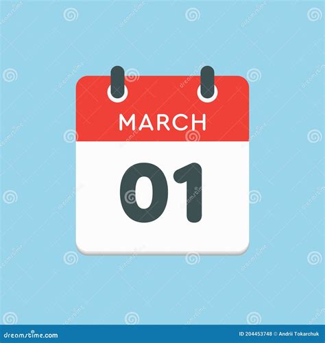 Icon Day Date 1 March Template Calendar Page Stock Vector