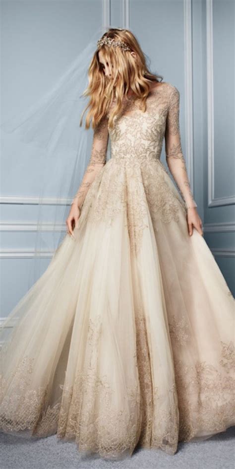 Monique Lhuillier Ethereal Bride Gold Wedding Dress Gown Wedding Dress
