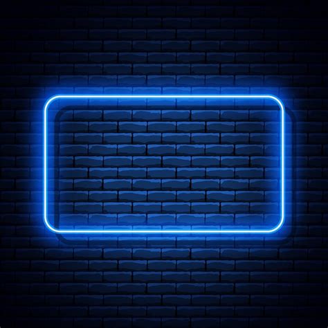 Premium Vector Blue Neon Rectangular Frame On Brick Wall