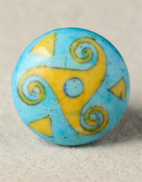 Buy Yellow And Turquoise Designer Ceramic Blue Pottery Kitchen Cabinet