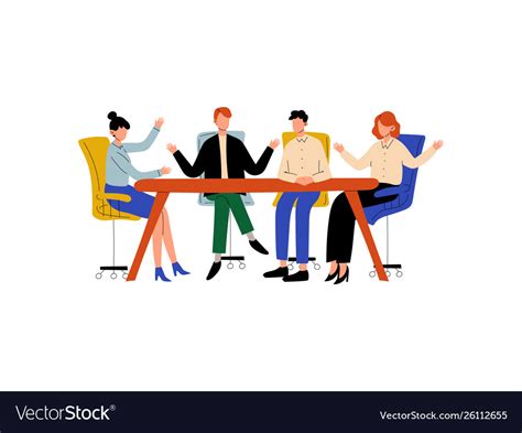 Business People Sitting At Desk And Discussing Vector Image