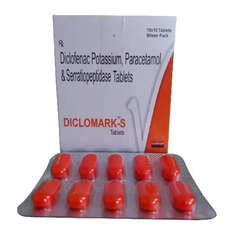 Diclomark S Diclofenac Potassium Paracetamol And Serratiopeptidase Painkiller Tablets Cas No